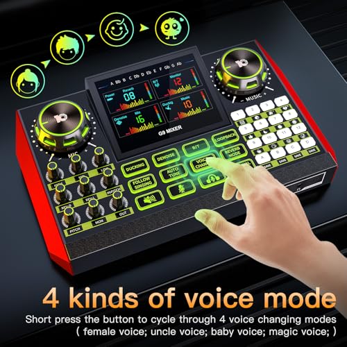 Image of Audio mixer, suitable for live streaming, singing, and gaming on computer /phone; soundboard for 3.5mm condenser microphone; podcast mixer with live sound card, noise reduction, and one-touch mute