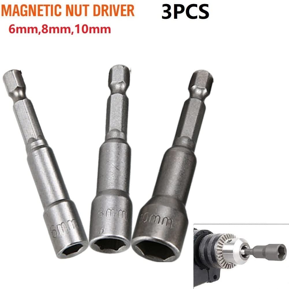 Lot de 3 tournevis écrous magnétiques 6/8/10 mm Tournevis prise Bit Hex Shank Driver Adapter Outil à main