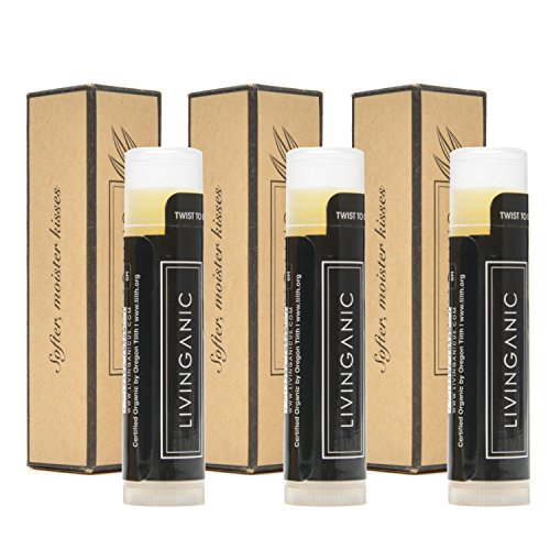 LIVINGANIC Organic Plant Lip Balm, 1.26 Oz, 3 Pack, Made of Organic Essential Oil of PEPPERMINT & EUCALYPTUS – Vitamin E & Rosemary Extract –Healthy & Eco-Friendly, Offering 24-hour Lip Protection
