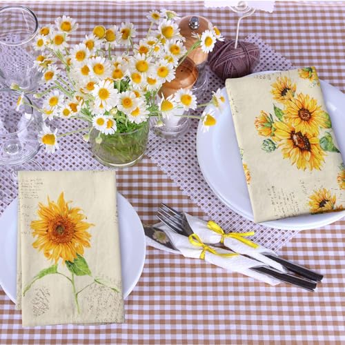 Image of Bencailor 6 Pcs Sunflower Kitchen Towels Decorative Sets Dish Towels Absorbent Fast Drying Hand Tea Vintage Hanging Reusable Cleaning Dishcloths for Cooking Farmhouse Bathroom Accessory
