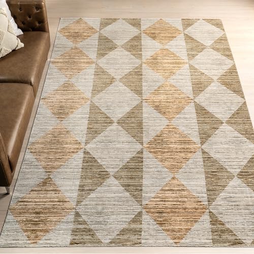 nuLOOM Zayla - Alfombra bohemia lavable a máquina, 5 x 8 pies, lavable a máquina, para interiores y exteriores, color beige y óxido claro, para sala de estar, patio, terraza, porche delantero o cocina