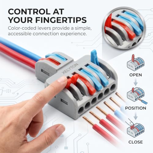 Image of XELYTON Wire Clip Connector, Universal Connection Terminals, Circuit Inline Splices Electric Connectors, Quick Connect & Freely Assemble Electrical Splicing Kit for Compact (2 in 6 Out, 30)