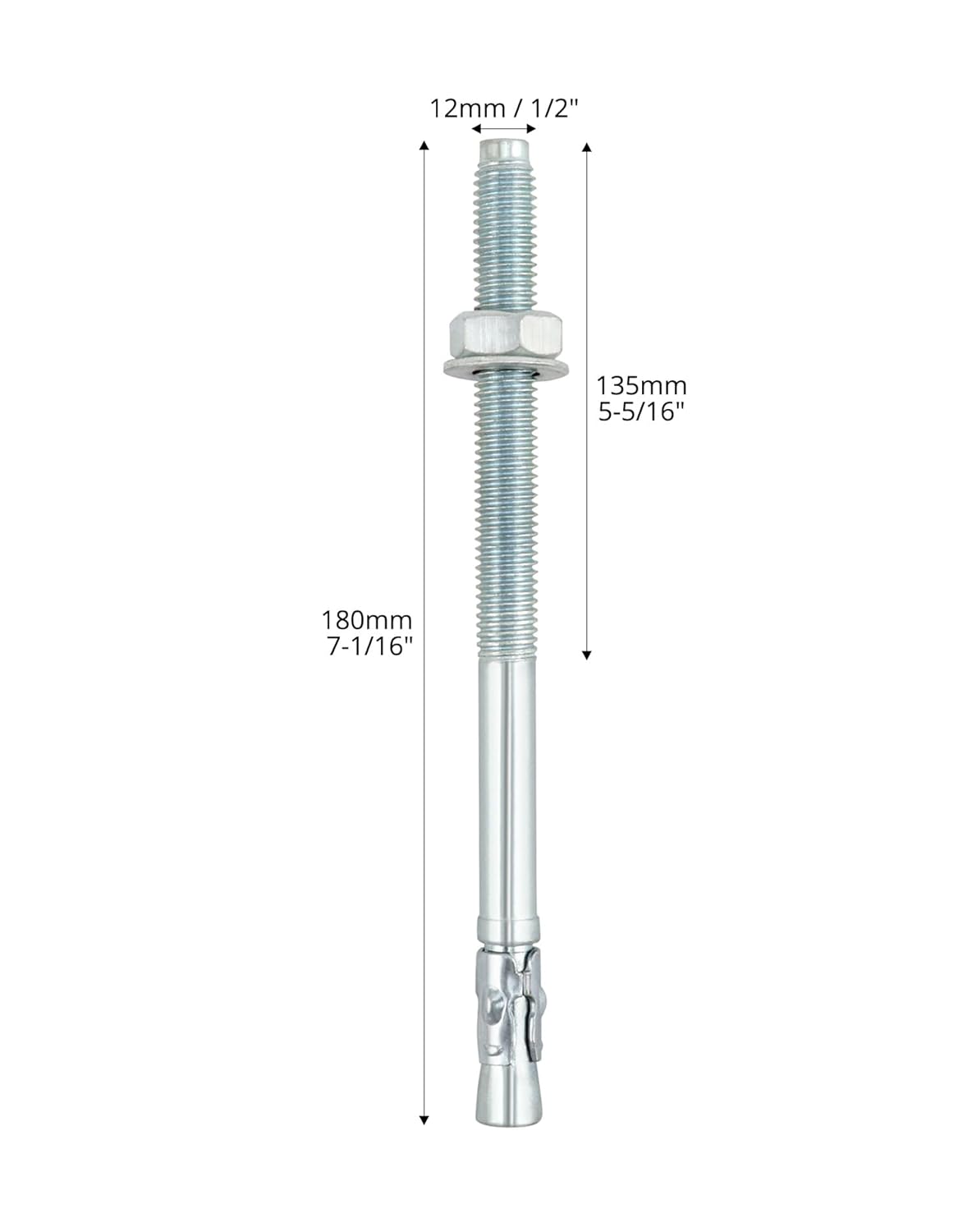 QWORK Concrete Wedge Anchors 1/2" x 7", 25 Pcs Solid Concrete Expansion Bolts for Machinery, Railing & Bracket Installation