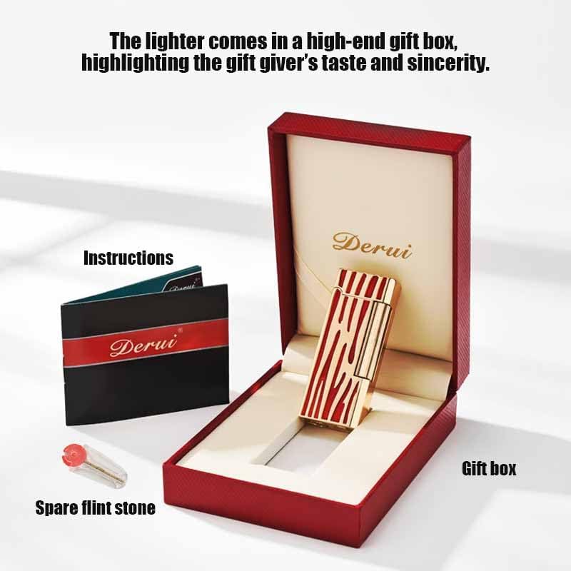 Classic Narrow Butane Lighter Metal Side Slide Lgnition Refillable Soft Flame Lighter for Women and Men Collection (Silver Red)