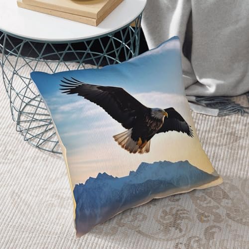 Housse de coussin en velours côtelé aigle décor chalet canapé