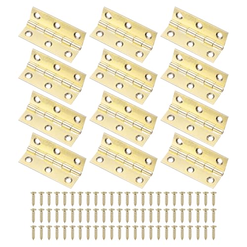 M METERXITY 12-Pack Small Door Hinges, 2in (51mm) Brass Interior Door Folding Butt Mini Hinges with Screw for Wooden Box/Jewelry Box/Cabinet
