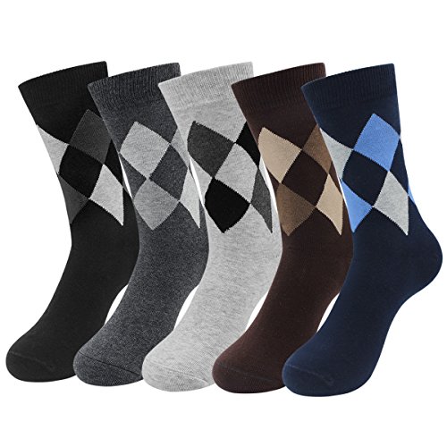 Ordenado 5 Pairs Men Dress Socks Cotton Argyle Assorted Colors Socks For Business Casual