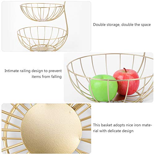 Cabilock – Cesta de armazenamento de frutas de metal com duas camadas para mesa de frutas, suporte p