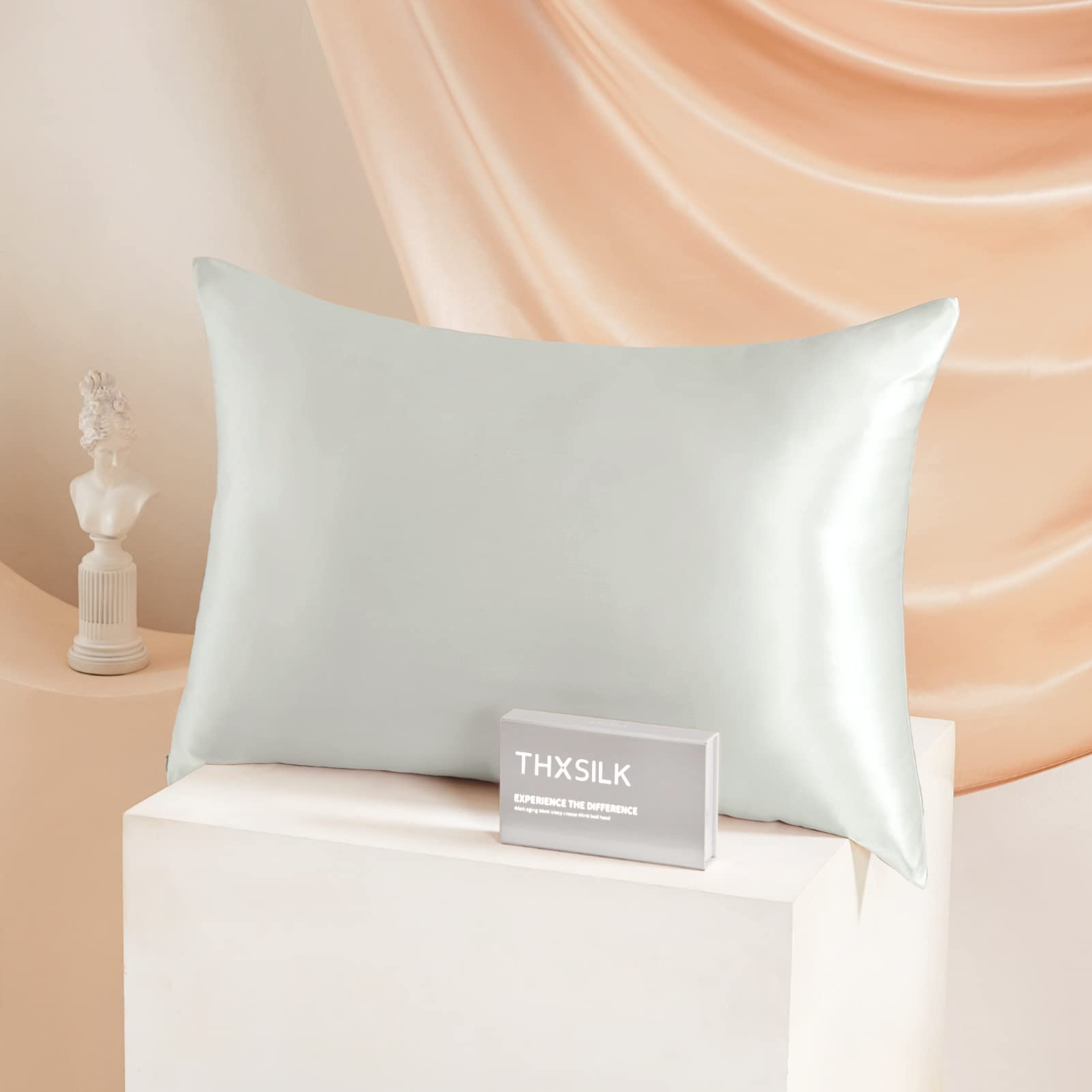 THXSILK 25 Momme Seide Kissenbezug für Haar und Haut - Maulbeerseide Kissenbezug - Hypoallergen mit Versteckter Reißverschluss - Pure Seide auf Beide Seiten … (Luxus-Silber, 40x80cm)