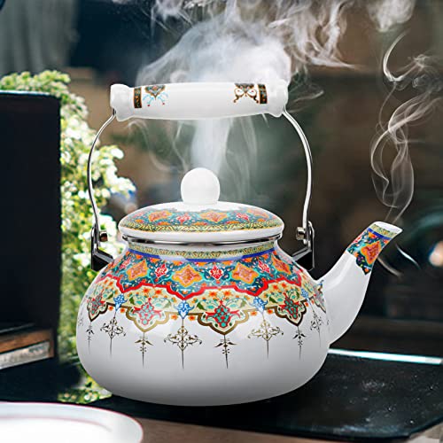 Angoily Porcelain Enamel Teapot Floral Enameled Teakettle Whistling Tea Kettle Colorful Hot Water Tea Kettle Pot For Stovetop 2. 5L #TOP2