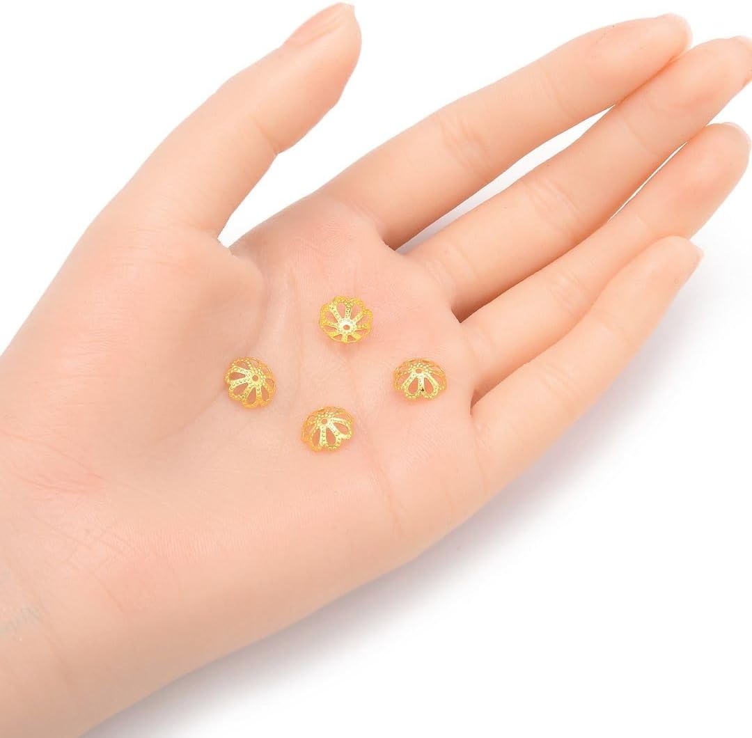 400pcs Pretty Filigree Flower 10mm Bead Caps 18K Yellow Gold Plated Brass Bead End Cap for DIY Craft Jewelry Making CF174-10
