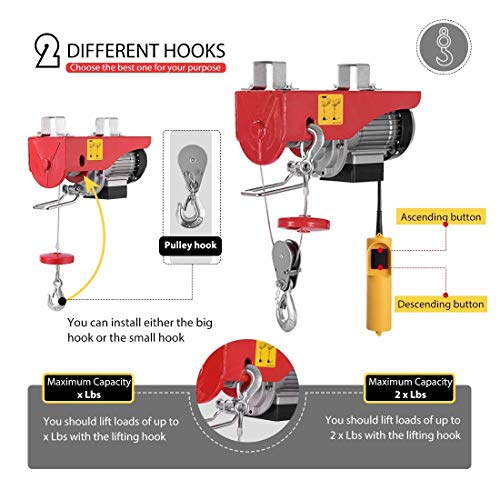 AC-DK 880 Lbs Lift Electric Cable Hoist with Crane Remote Control Power System, 110V Overhead Crane Garage Ceiling Pulley Winch, Hoist with Emergency Stop Control and Towing Strap Sling - Thumbnail 5