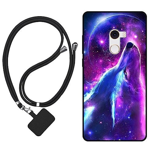 Sunrive Cover compatibile con Xiaomi Mi Mix 2,Custodia Case in molle matte Morbida Flessibile Antigraffio protettiva back Case(Lupo,Luna,Stelle)+1 x Cordino Universale