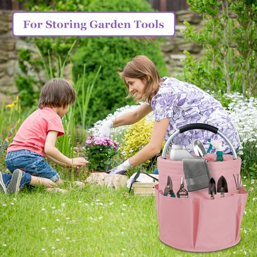 Image of 2Pcs 17L College Shower Caddy for Women, Bathroom Cleaning Caddy with Handle, 600D Oxford Fabric Cleaning Supplies Bucket, Multifunctional Storage Basket for Dorm, Family, Pink + Transparent