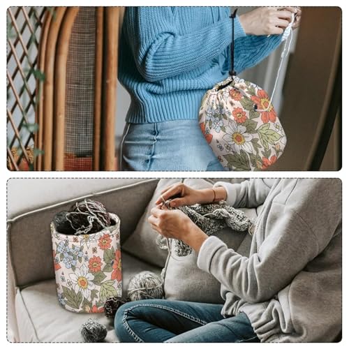 Image of Sellikakes Bright Flower Yarn Storage Bag Crochet Organizer, Small Crochet Bag Organizer Portable Yarn Storage Knitting Bags, Yarn Holder for Crocheting Project Store Skein Balls