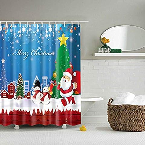 JameStyle26 Shower Curtain Weichtsmann Christmas Tree Snowman Xmas Christmas Tree Curtain Digital Print Includes Curtain Rings Anti Mould Bathroom Bath Washable (180 x 200 cm, Santa Claus) Cover