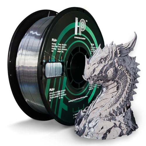 HP3DF Filamento Pla de 0.069 pulgadas, filamento de impresión 3D, 100 % PLA puro +, precisión dimensional +/- 0.02 mm, se adapta a la mayoría de impresoras FDM, carrete de 2.2 libras (Silk Silver Pla)