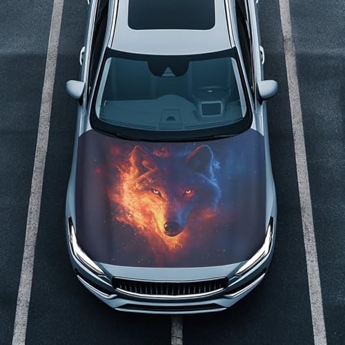 Image of Car Hood Cover,Summer Decoration Car Hood Cover Protector Suitable Most Automotive Sedans Trucks Pickup Sports Cars,Car Accessories Wolf Fire Design