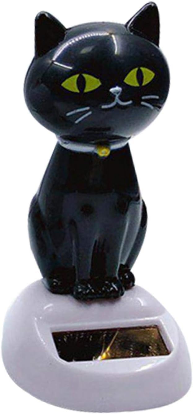 Pchnfei Black Cat Solar Bobblehead Figures, Novelty Solar Bobblehead Solar Power Bobblehead Figures for Halloween Car Dashboard Decor, Party and Joke Articles