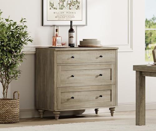 Image of WAMPAT Baby Dresser for Bedroom with 3 Drawers, Kids Dressers with Wide Chest of Drawers, Modern Wooden Closet Storage Organizer, Small Dressers for Living Room, Nursery, Hallway, Rustic Oak