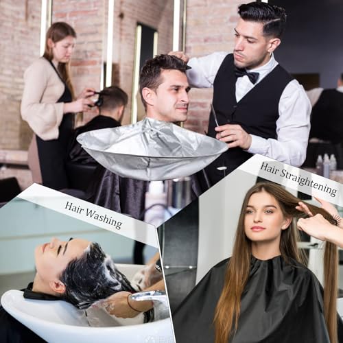 Foto von JSMTKJ Friseurumhang, Haar Schneideumhang Regenschirm, Professioneller Friseurumhang mit Hals-Staubbürste für Hair Styling Schnitte und Farben, Umhang Friseur