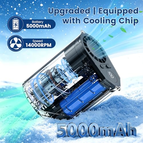 DUOMIY 2026 Portable Waist Fan Clip on, 14000RPM Strong Airflow Rechargeable Neck Fan, Mini Fan Hands-Free with 5 Speeds & 26H Working Time for Outdoor, Indoor, Jobsite, Camping, Greige，Deep Gray — view 4