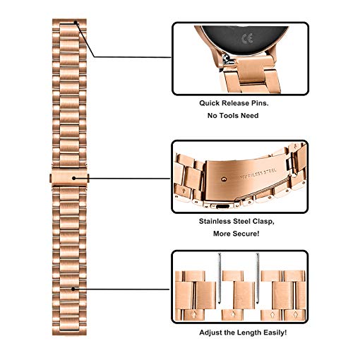 Trumirr Watch Band Sets For Fossil Women's Gen 6 42Mm / Gen 4 Venture Hr / Gen 5E 42Mm / Charter Hr Rose Gold, 18Mm Solid Stainless Steel Watchband + Mesh Strap For Garmin Vivomove 3S / Vivoactive 4S / Venu 2S 40Mm #TOP3