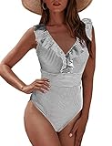 bañador mujer rayas Diseño: este bañador de una pieza con tirantes gruesos, sujetador con relleno, cuello halter, cuello alto, espalda baja para máxima seguridad y comodidad.