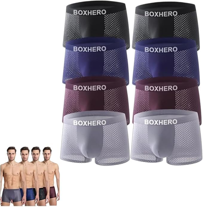 Boxhero Boxer Briefs- Breathable Mens Underwear Built-in with 3D Pouch Underwear for Men (US Alpha Large Regular Regular 8pcs Mixed Color)