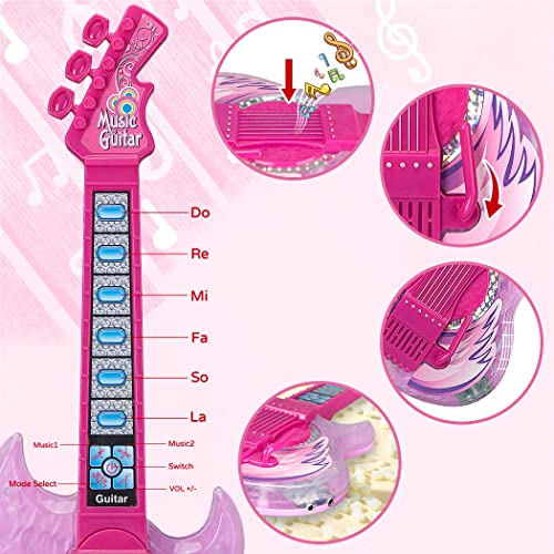 image for TAKIHON Guitar and Microphone Set for Kids,Guitar Toys with Music&Colo