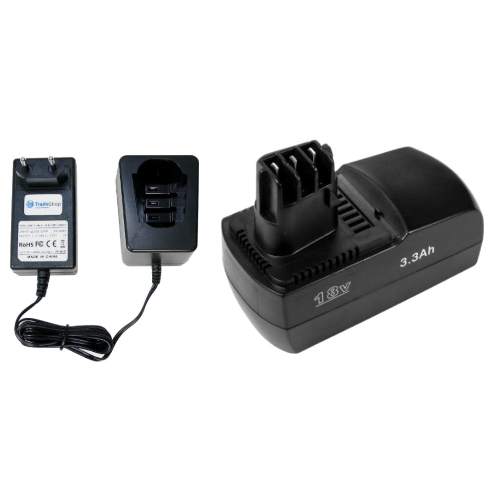 Trade-Shop Zestaw 2 w 1: akumulator NI-MH 18 V / 3300 mAh + szybka ładowarka do Metabo ULA 9.6-18 zastępuje 6.31739 6.31857 6.25477 6.25478 6.31740 6.25484 LC 4 0