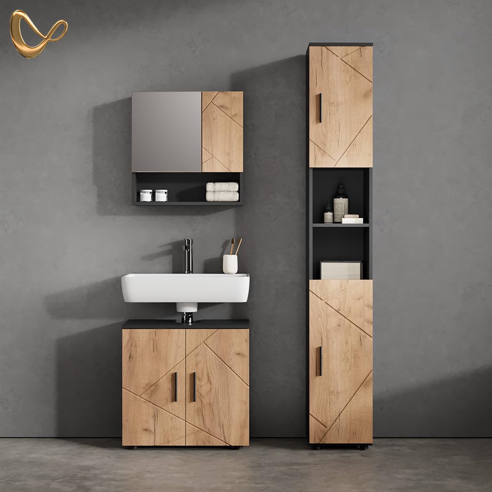 Livinity Mobile sottolavabo per bagno Ronco, Rovere dorato/antracite, 60 x 59 cm