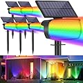 MinPea Solar Color Changing Spot Lights Outdoor, IP65 Waterproof Christmas Lights, Multicolor Landscape Spotlights, Large Panel Powered Yard Garden Pathway Light 6 Pack