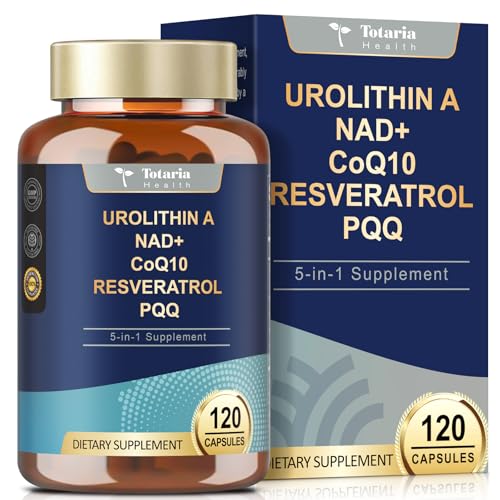 Totaria Urolithin A Supplement 1000mg with NAD+,CoQ10,Resveratrol,PQQ Supplement for Men Women 120 Softgels for Muscle Energy Antioxidants High Bioavailability