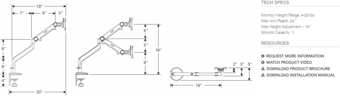 MONITOR ARM WITH INTEGRATED USB CLAMP MOUNT M2 / MCONNECT (M2MW1S--NA)