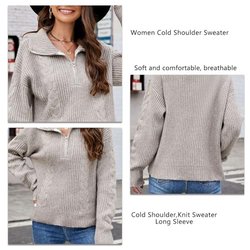 Trisar Cable Knitted Sweater, Zipper Collar Sweater for Girls Casual (M)3