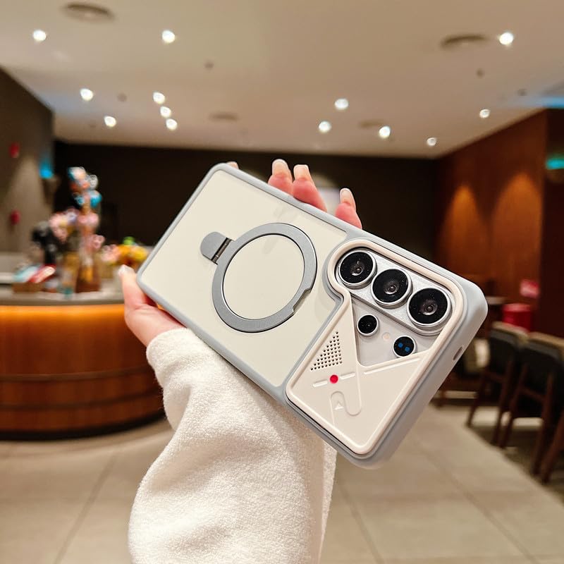 Image of LuxuryKase Magnetic Shockproof Case for Samsung Galaxy S26 Ultra | Foldable 110 Metal Ring Kickstand | Matte Finish | Futuristic Camera Shield Design | Slim Profile & MagSafe Compatible - Grey