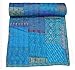GDONLINE Indian Handmade Quilt Indian Silk Sari Kantha Quilted Patchwork, Silk Kantha Blanket Throw, Boho Vintage Bedspreads Turquoise 60
