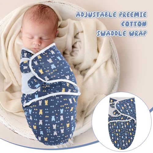 Image of Newwiee 4 Pcs Preemie Baby Swaddle Wrap Adjustable Cotton Swaddle Sleep Blanket for Preemie Boy Girl Improves Sleep Essentials(Bear Style)