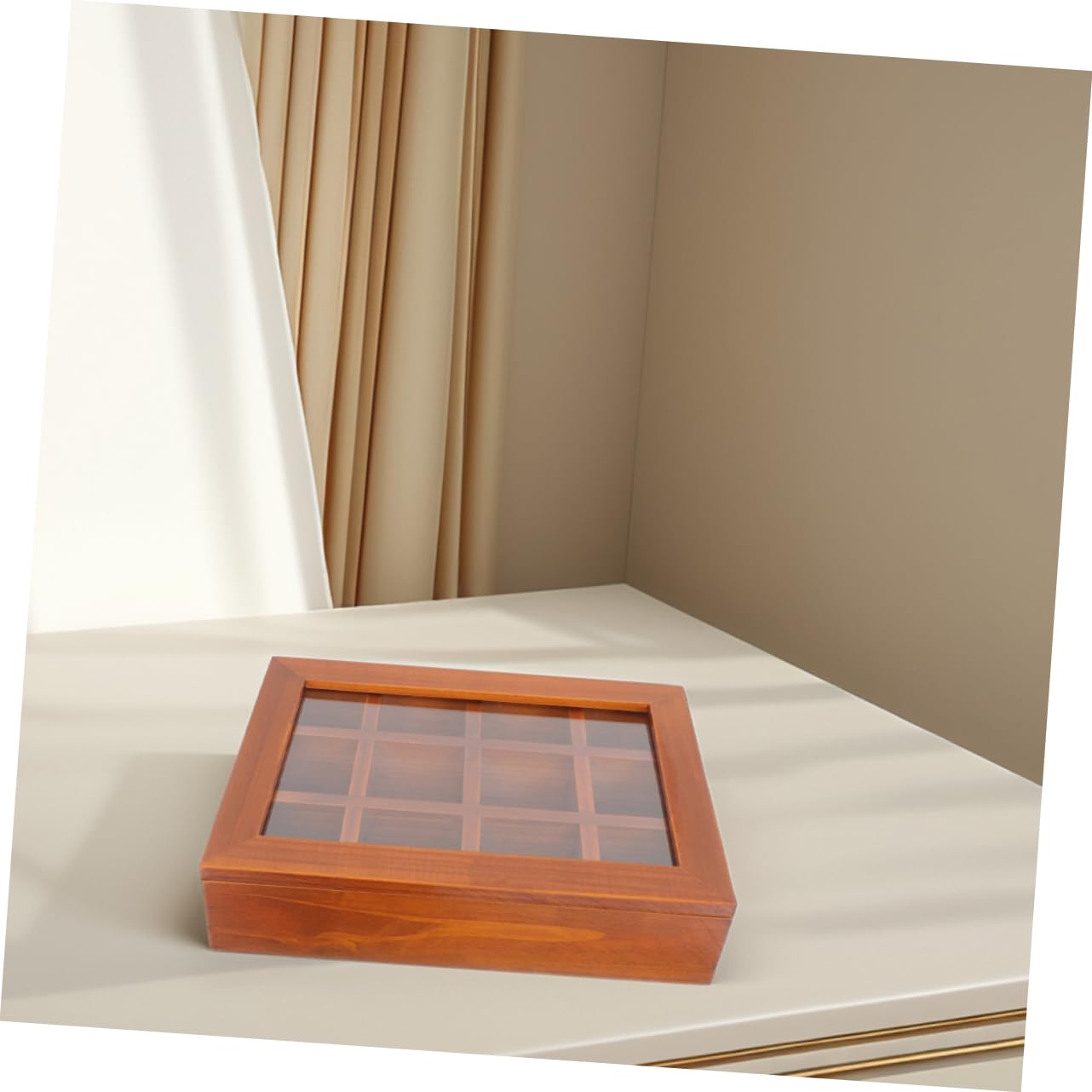 UKCOCO Boîte à Thé Organiseur Polyvalent Grosse Capacité avec 12 Compartiments en Bois avec Couvercle Transparent pour Sachets de Thé et Sucre, pour Maison et Bureau