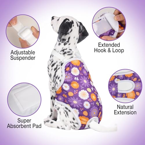 Image of Jollywoods 3 Pack Washable Female Dog Diaper Onesie Sanitary Pantie with Adjustable Suspender, Reusable Fixed Doggie Diapers, Super Absorbent Leakproof for Small Toy Dog in Heat Cycle XS /S