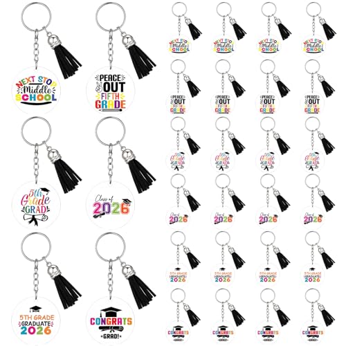 Kigeli 24 Pcs 5th Grade Graduation Gifts Keychains Class of 2026 Graduation Tassel Keychains Bulk for Party Favors Grad Gifts