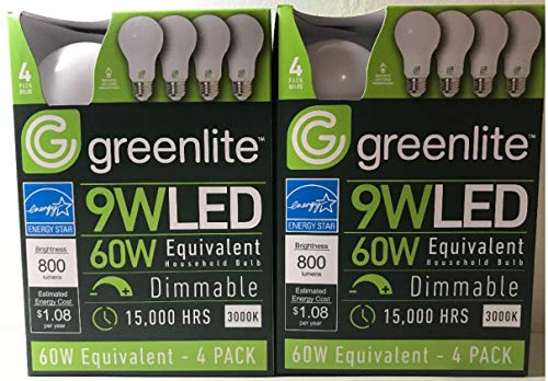 Greenlite - 8 pack - 9W LED Bulb 60W Equivalent- Dimmable A19