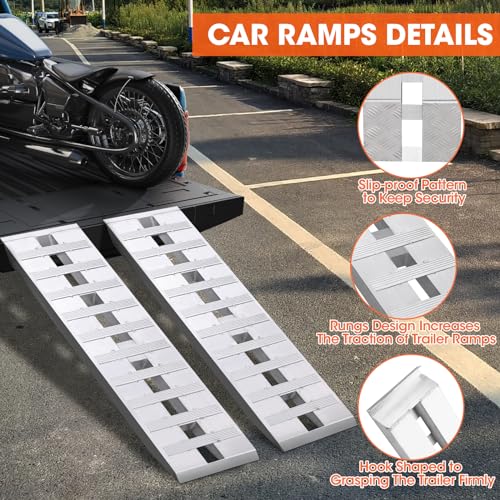 Aluminum Trailer Ramps, 6000LBS Capacity Heavy-Duty Loading Ramps for Bike, Motorcycle, Tractor, ATV/UTV, Trucks, Auto Hauler- with Knife & Hook Ends, 2pcs (60 X 12 Inch)