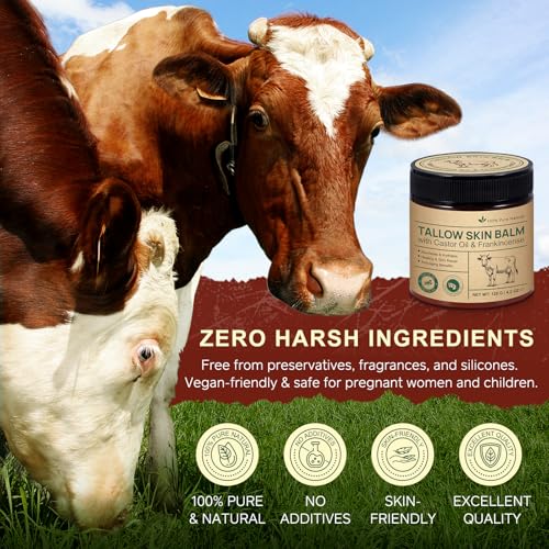 ZIXBMHYJ Tallow Balm With Castor Oil and Frankincense Skin Balm, Beef Tallow Moisturizer, Frankincense Oil for Skin, 100% Grass-Fed, Nourish & Repairing Dry Skin, Face & Body Cream
