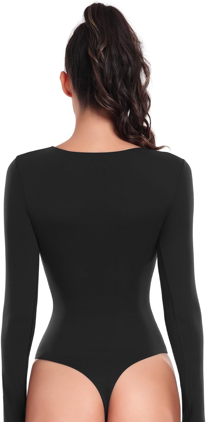HeyNuts Women's Ultra Soft Long Sleeve Scoop Neck Bodysuit, Causal Tops Basic Tee - Image 2