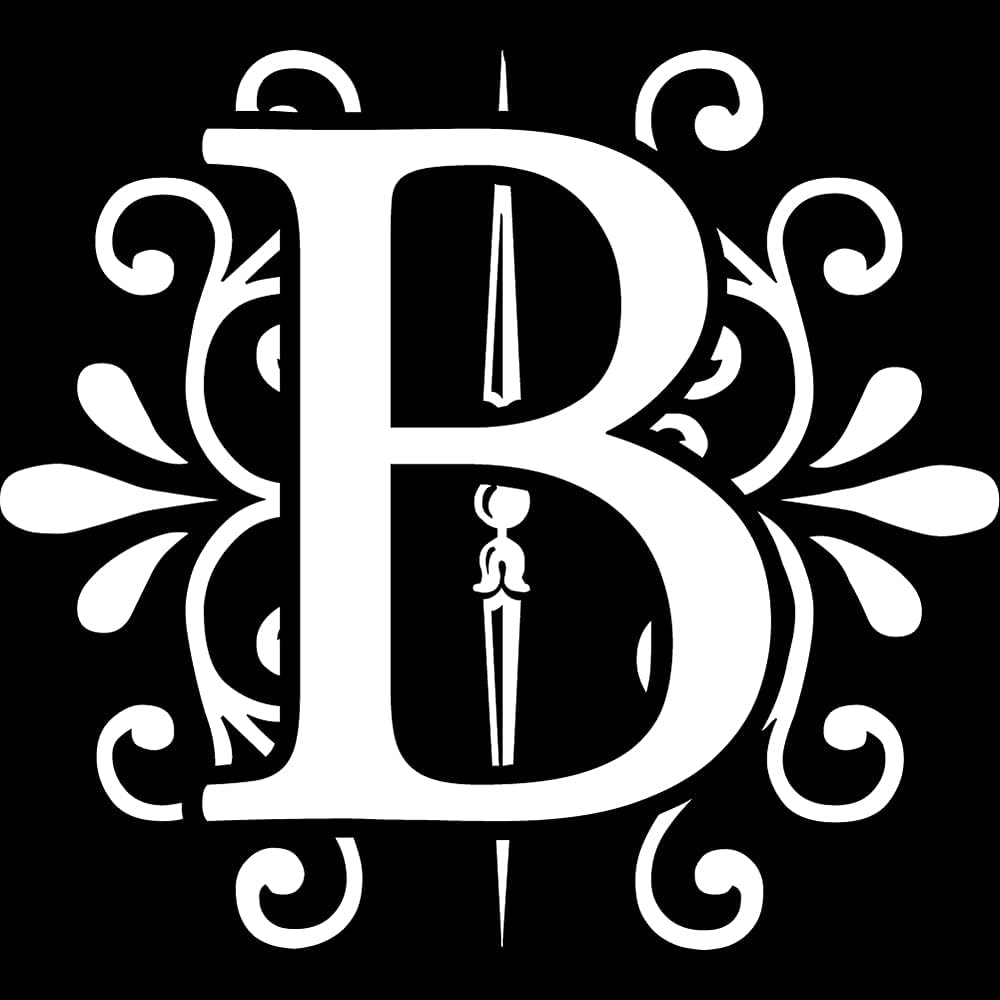 Decal Stickers of Ornate Font B (White) (Set of 2) Luxury Weatherproof Vinyl Decal Stickers for Laptop Desktop Smartphone Car Dirt Bike Wall Room Mason Jar Bathtub Door - ANDsticd59403WH
