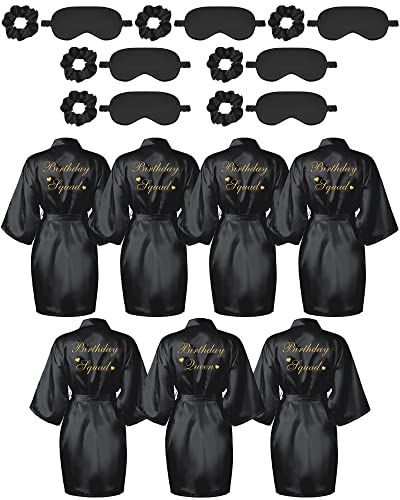 Image of Neer 21 Pcs Women Birthday Party Robe Set Queen Squad Kimono Satin Bathrobes with Eye Mask and Scrunchie for Birthday