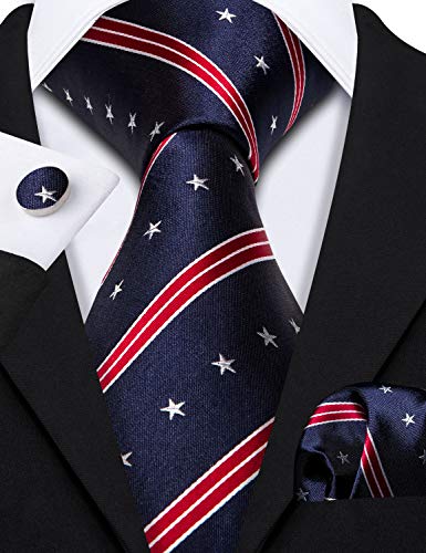 Barry.wang America Flag Ties For Men Blue And Red Star Neckties Formal #TOP2