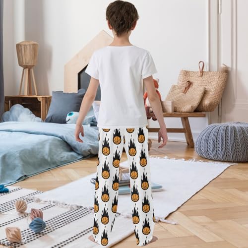 Boy's Pants Basketball Fire Cartoon Jogger Pants Elastic Waist Long Bottoms Trousers with Pockets 6-14 Years3